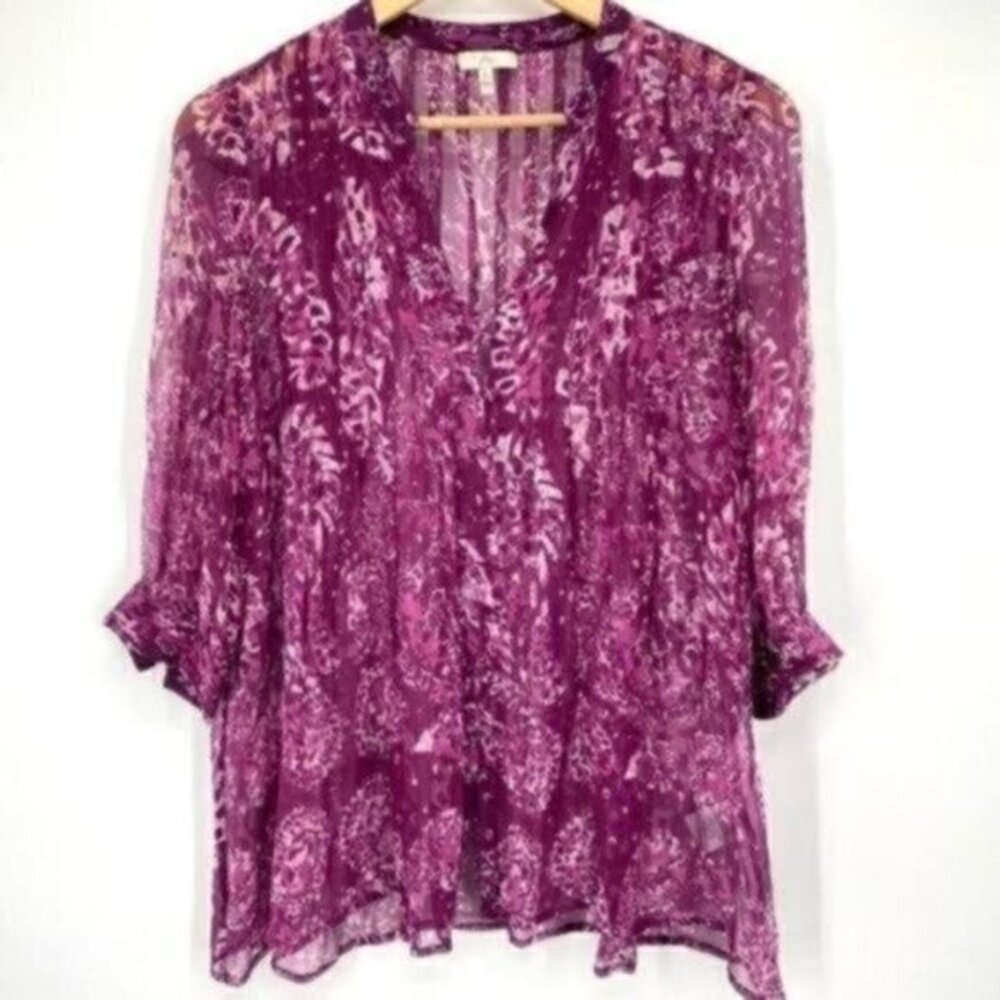 Joie Women’s Flowy Silk Sheer Peasant Blouse Shirt